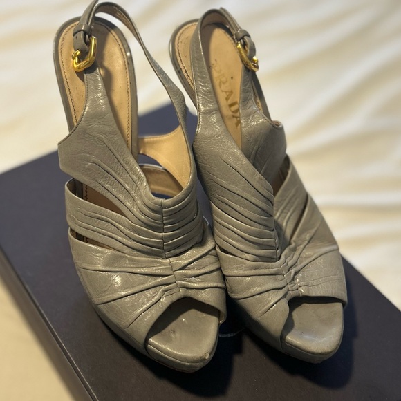 Prada Grey Leather 7 1/5 4” Heels - Picture 4 of 9
